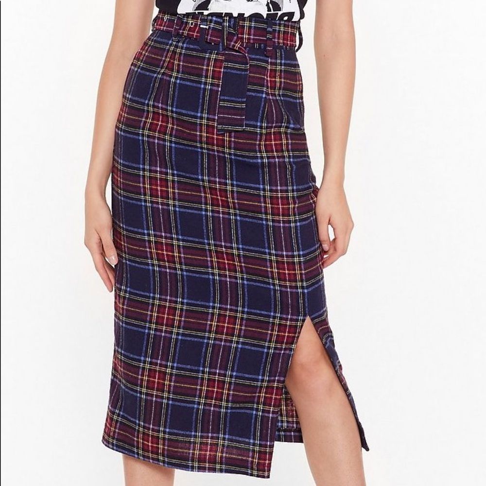Hey Wait A Check Belted Midi Skirt - Picture 3 of 9